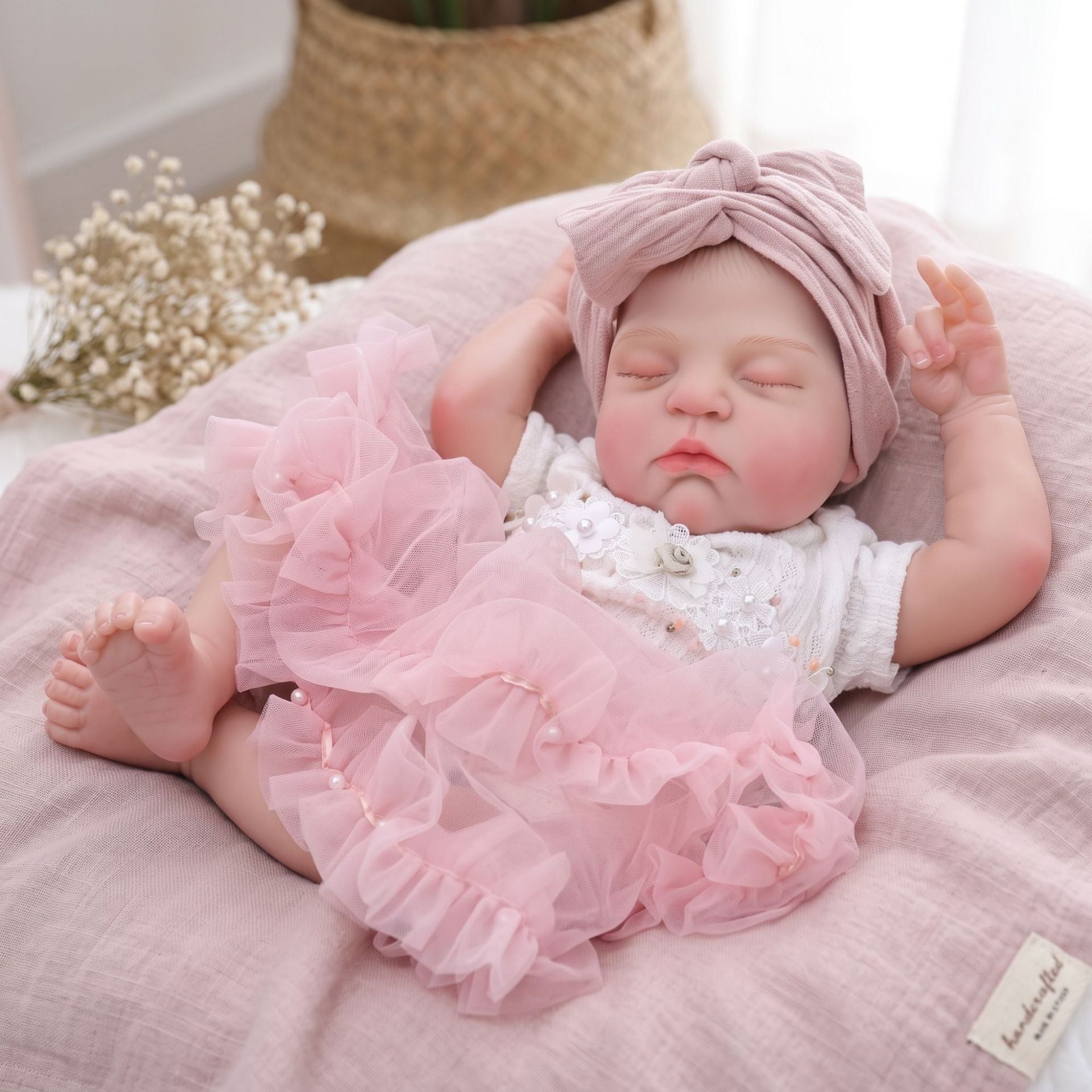 18 Inch with Cloth Body Sleeping Reborn Baby Doll, Bear Ear Onesie, Huggable Companion Gift for Birthday & Holiday