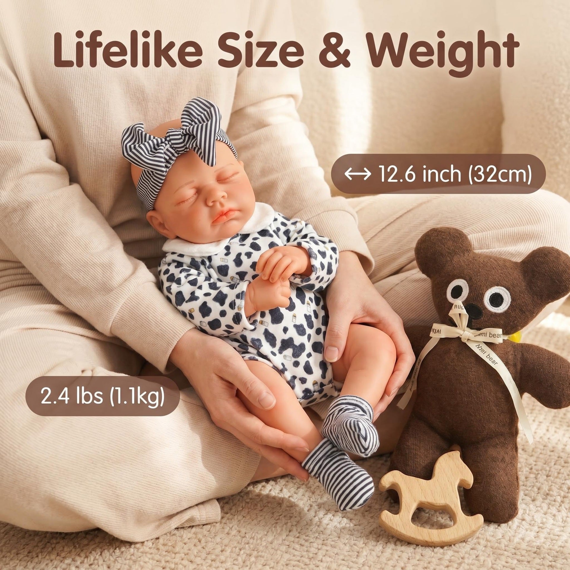 12 inch with Silicone Body, Adorable Striped Bow Accessories, Companion Toy, Unique Gift Option For Birthday Parties And Western Festivals