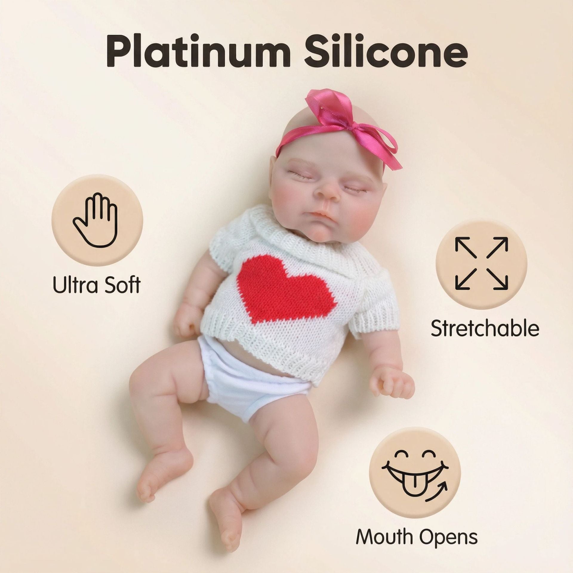 12 inch red heart-shaped pascale solid silicone reborn doll for children as a Christmas gift