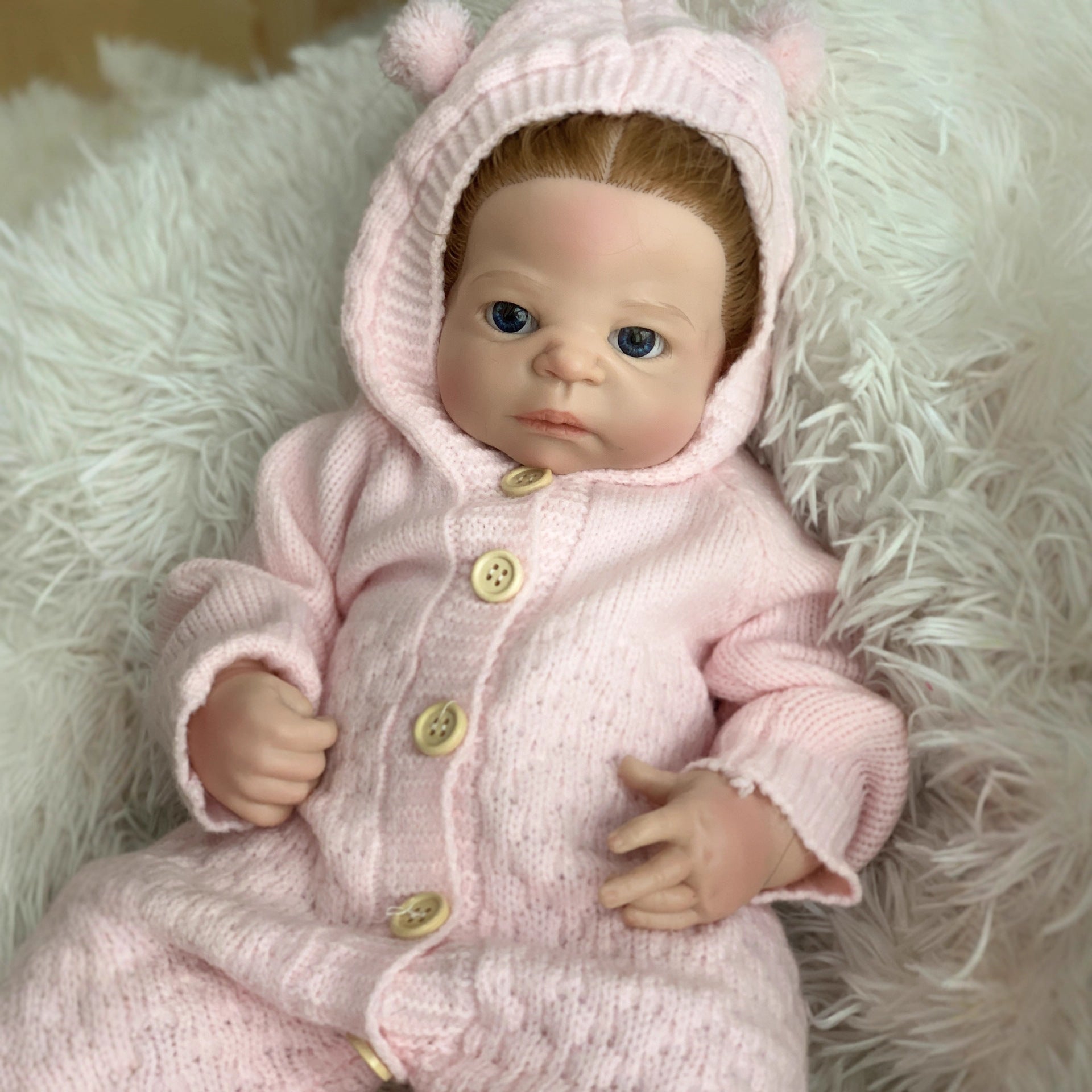 22 Inch Full Soild Silicone Reborn Doll Girl Realistic Lifelike Newborn Doll with Pink Knit Outfit & Feeding Bottle, Girl Toy for Collection Gift