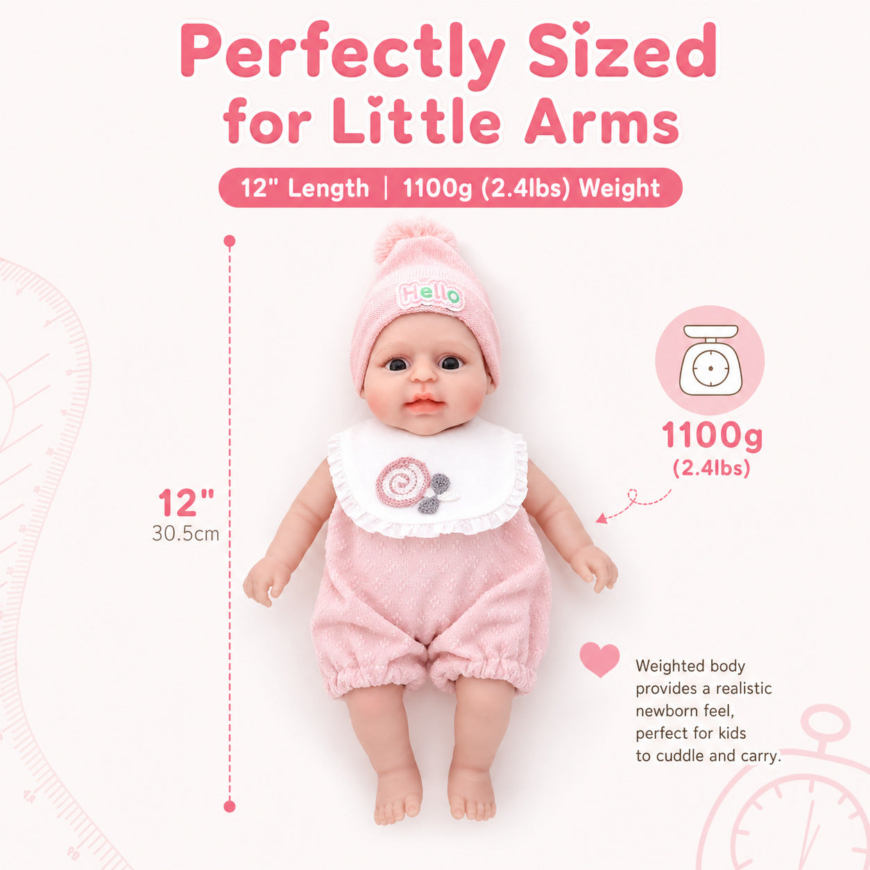 12 inch with Full Solid Silicone Body lifelike doll toy, Collectible Doll Toy for Girls & Doll Lovers