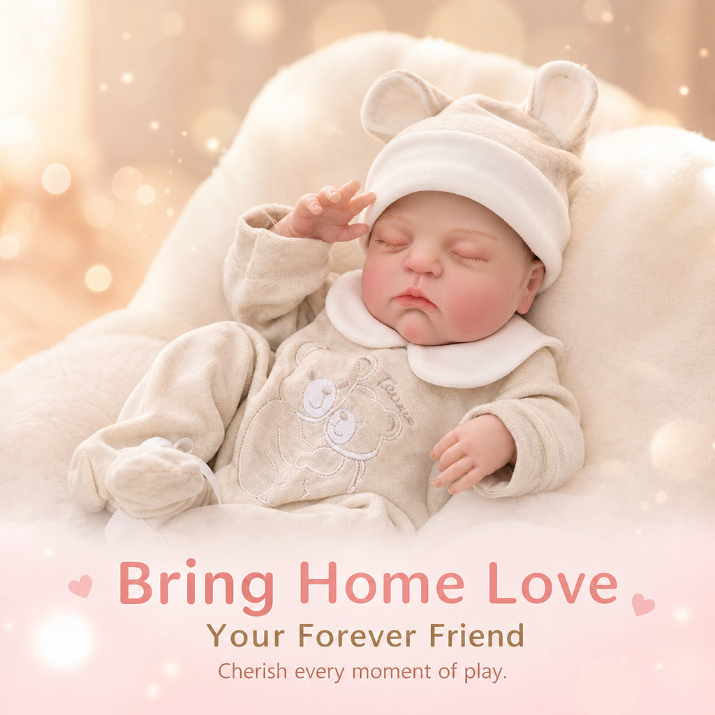 18 Inch with Cloth Body Sleeping Reborn Baby Doll, Bear Ear Onesie, Huggable Companion Gift for Birthday & Holiday