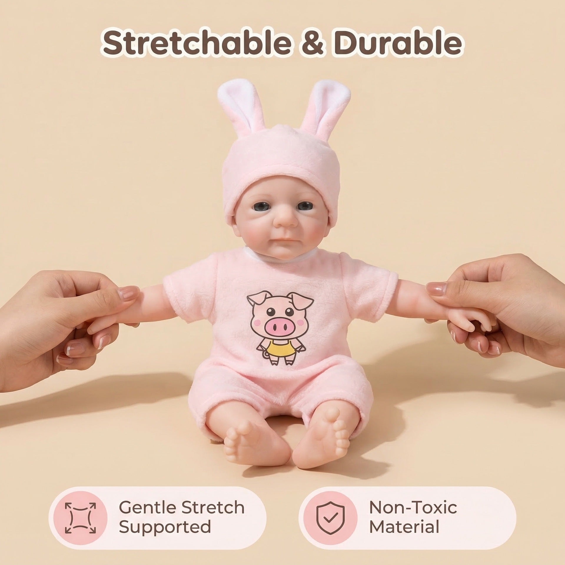 12 inch rabbit ear cap simulation doll silicone reincarnation doll
