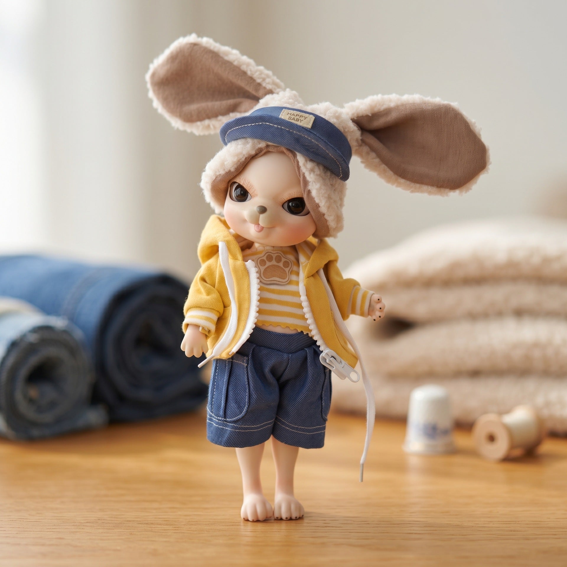 10 inch Cute Animal with Full Ceramic Ball Joint Body with Fluffy Ear Hat Full Outfit Collectible Decor Gift