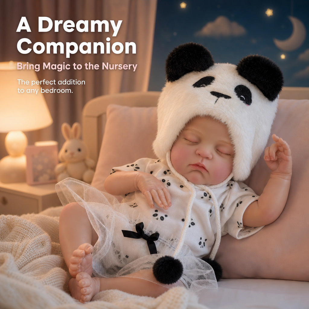 18 Inch with Cloth Body Sleeping Reborn Baby Doll, Cute Panda Outfit, Companion Gift for Birthday & Holiday Occasions