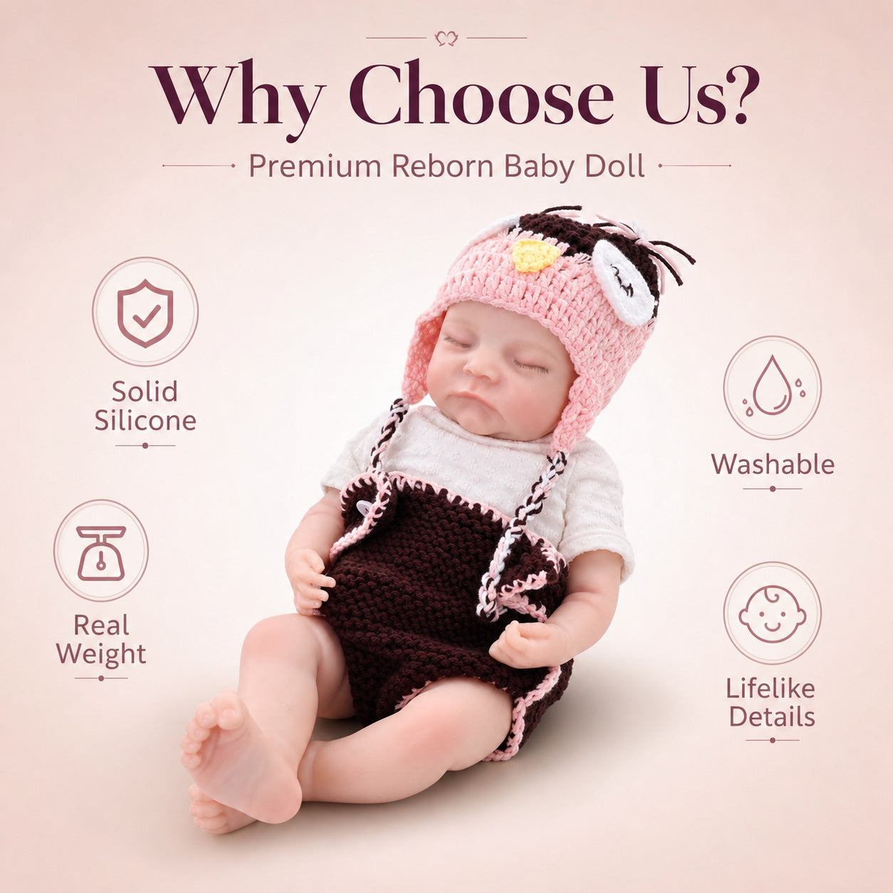 17 Inch Handmade Lifelike Reborn Doll Full Solid Silicone Body Realistic Newborn Baby Play Toy Gift for Girls & Doll Collectors