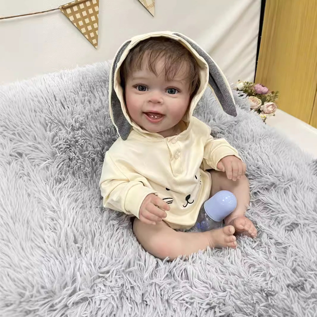 23Inch Real Life Reborn Baby Doll with Cloth Body True-to-Life 3D Skin Handmade Newborn Style Doll Toy for Girls
