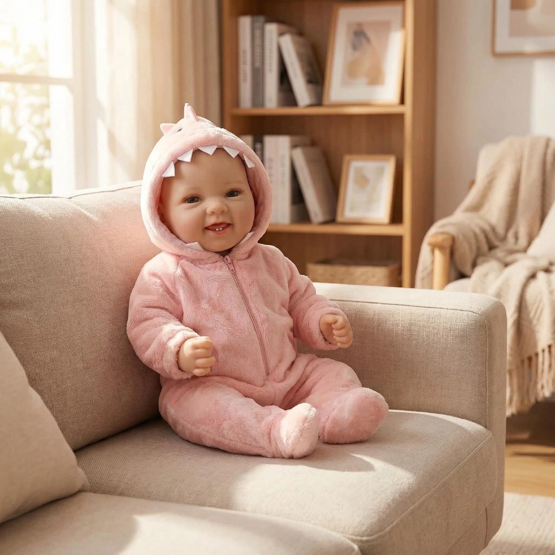 17 inch pink dinosaur jumpsuit reborn doll