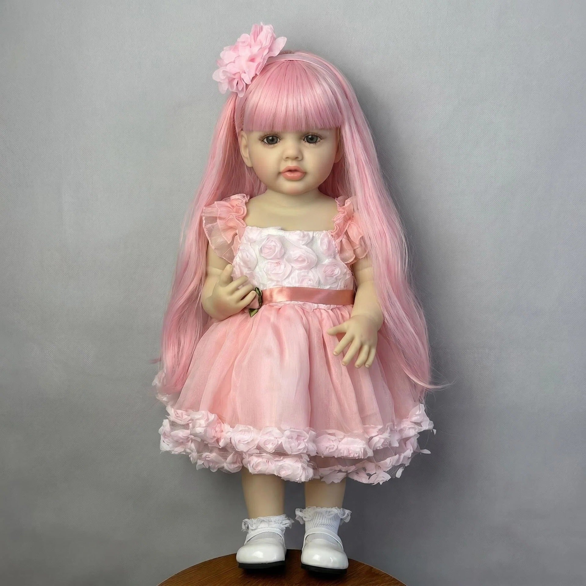 22 Inch Full Vinyl Body Reborn Doll Pink Long Hair Girl Doll Wonderful Baby Shower & All Occasion Companion Gift