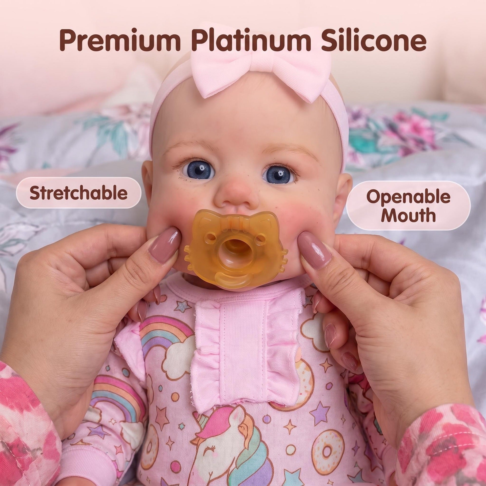16 Inch Full Silicone Baby Doll, Vibrant Unicorn‑Print Outfit, Memorable Gift for Birthdays and Holiday Celebrations