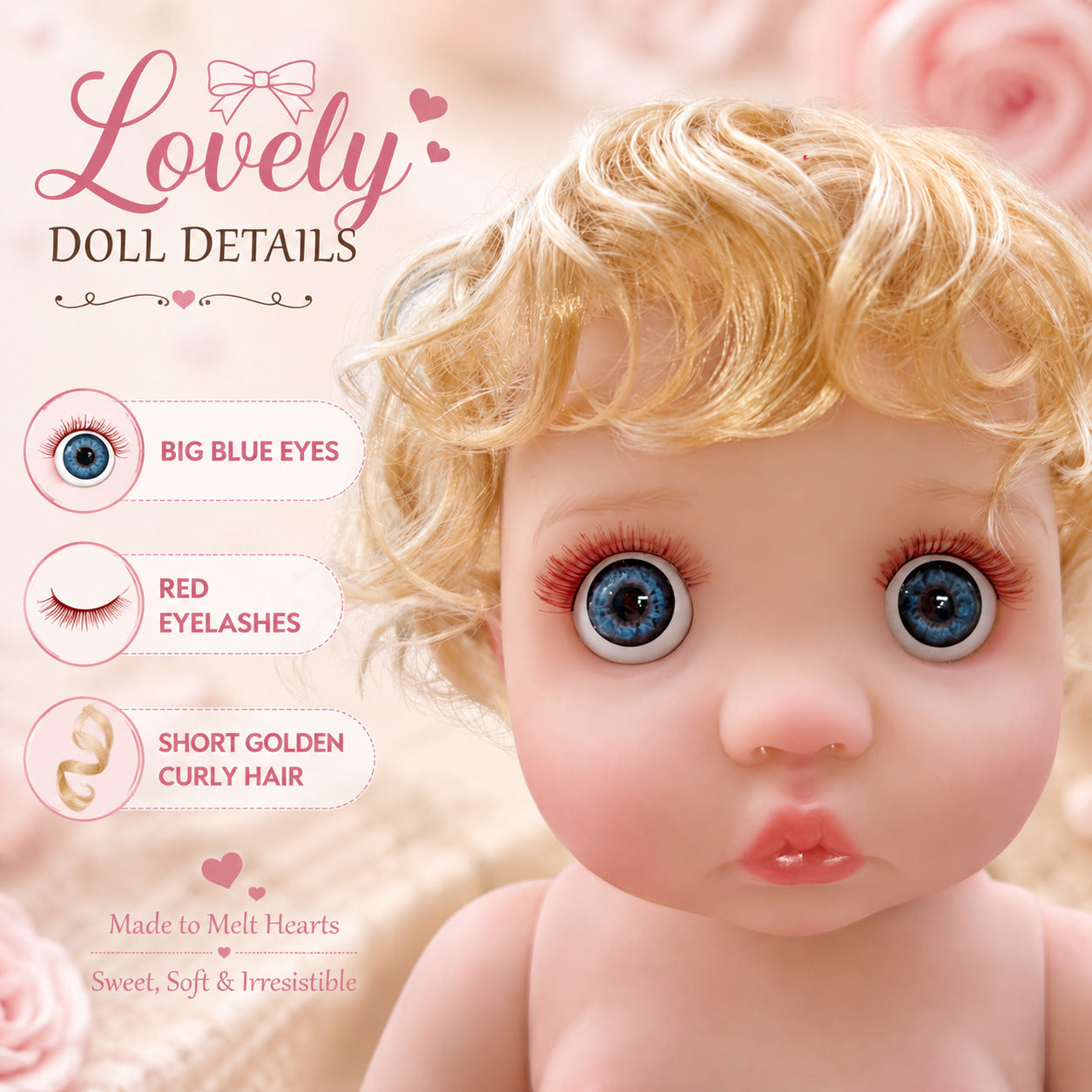 16 Inch with Full Vinyl Curly‑Hair Vinyl Doll, Wonderful Keepsake Gift for Birthdays and Upcoming Holiday Seasons
