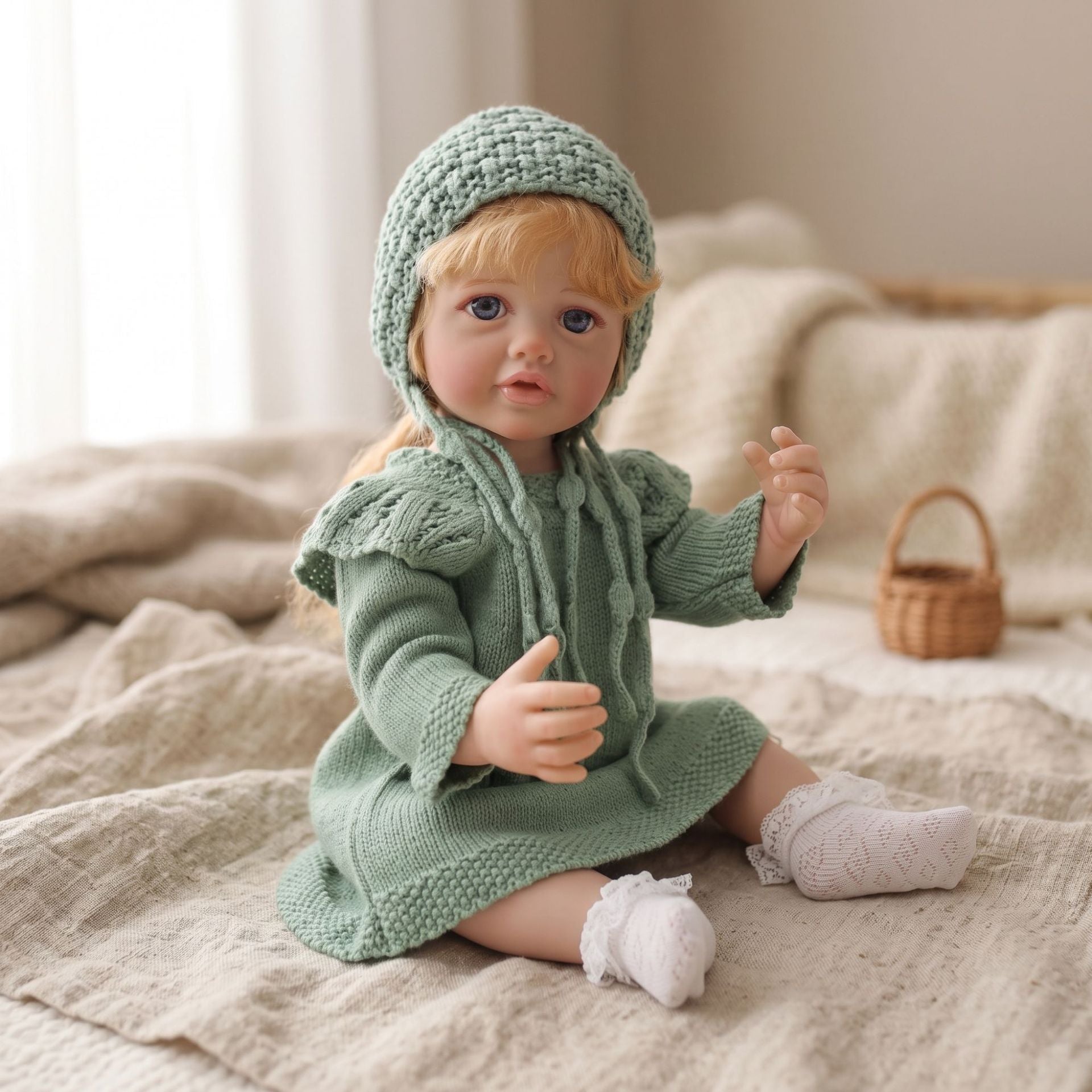 22 inch Reborn Doll with Full Vinyl Body simulated baby Hand-implanted Hair bath toy gift