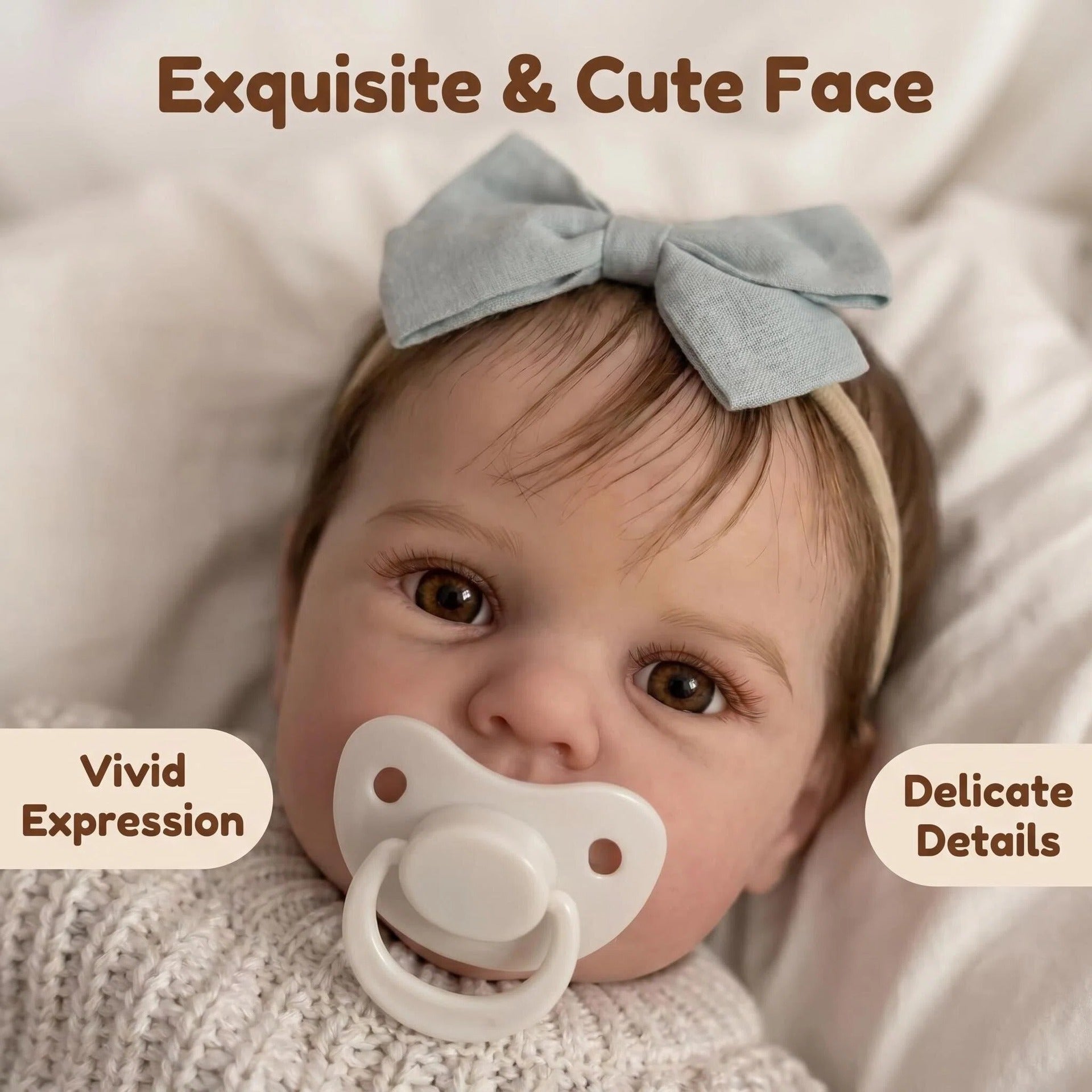 19 Inch Posable Full Vinyl Newborn Doll Vintage Knitted Outfit Pacifier Accessory Therapeutic Comfort Toy Suitable For Nursery Display & All Occasion Holiday Gifting