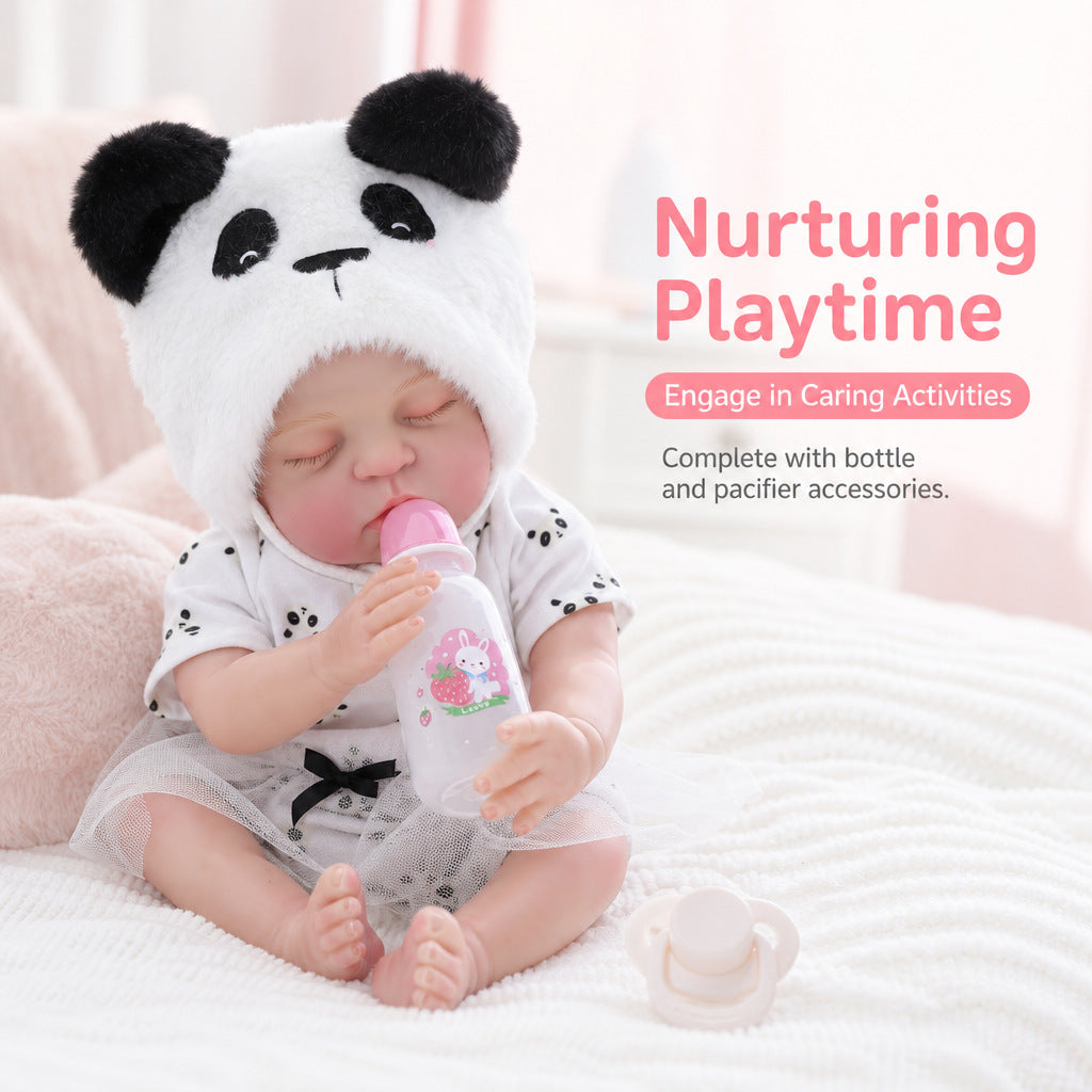 18 Inch with Cloth Body Sleeping Reborn Baby Doll, Cute Panda Outfit, Companion Gift for Birthday & Holiday Occasions