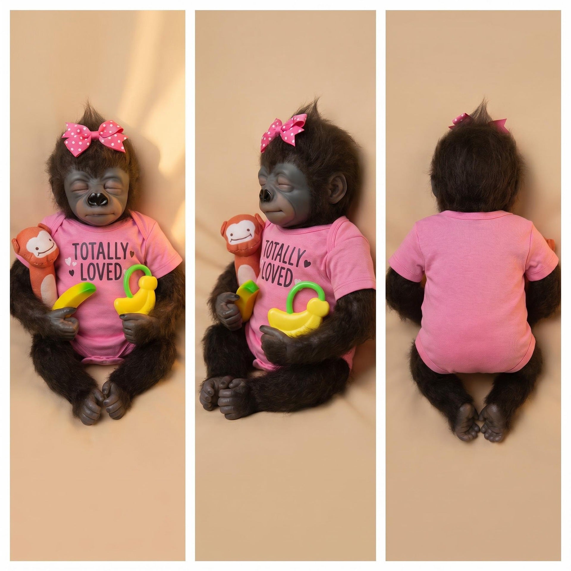 Realistic Animal Themed 18 inch with Cloth Body Reborn Monkey Doll Closed Eyes Furry Skin