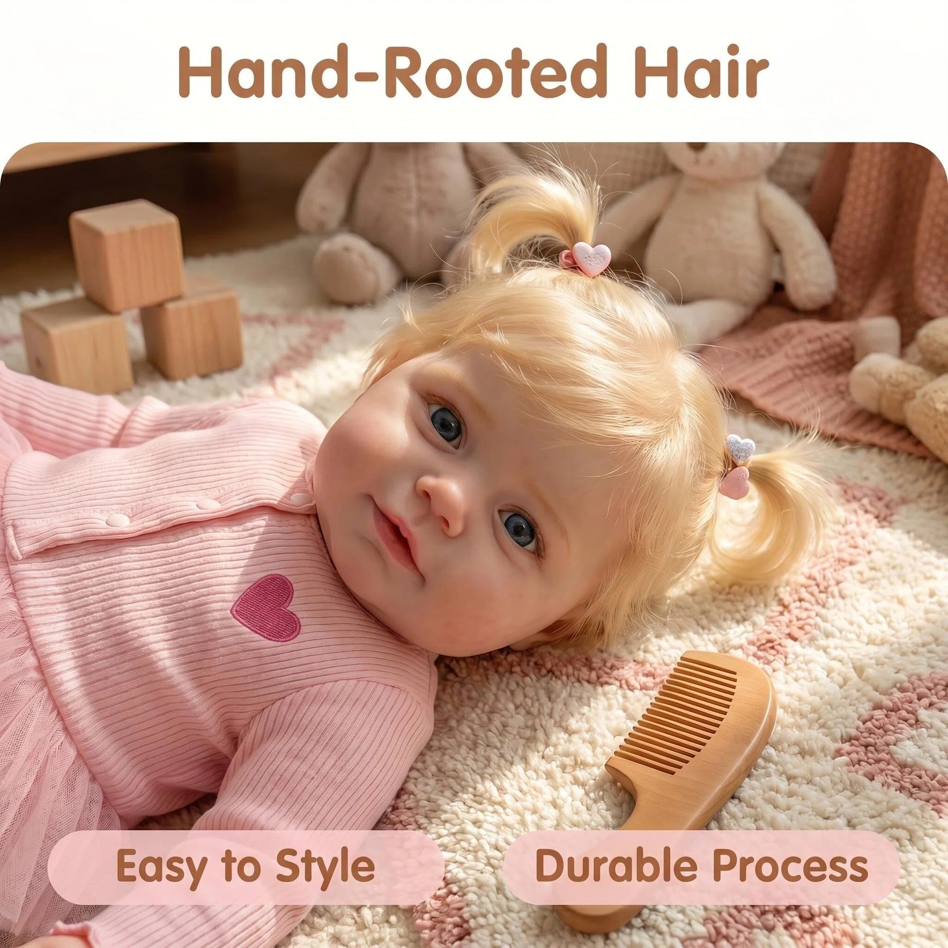 20 Inch with Full Vinyl Reborn Baby, Blonde Pigtails & Pink Heart Tutu Outfit, Companion Doll for Birthday & Holiday Gift
