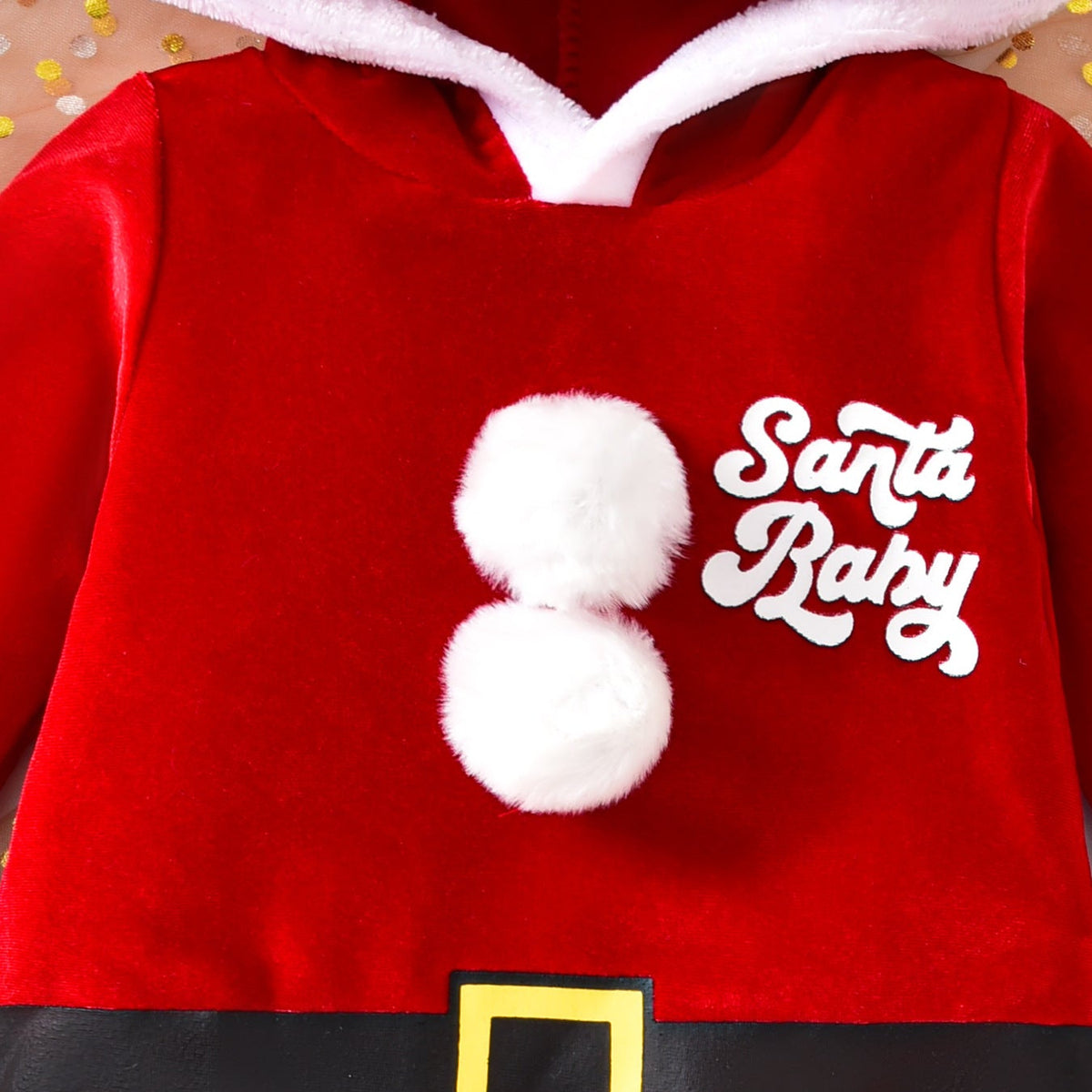 Baby's Christmas Letter-Print Hooded Romper with Socks