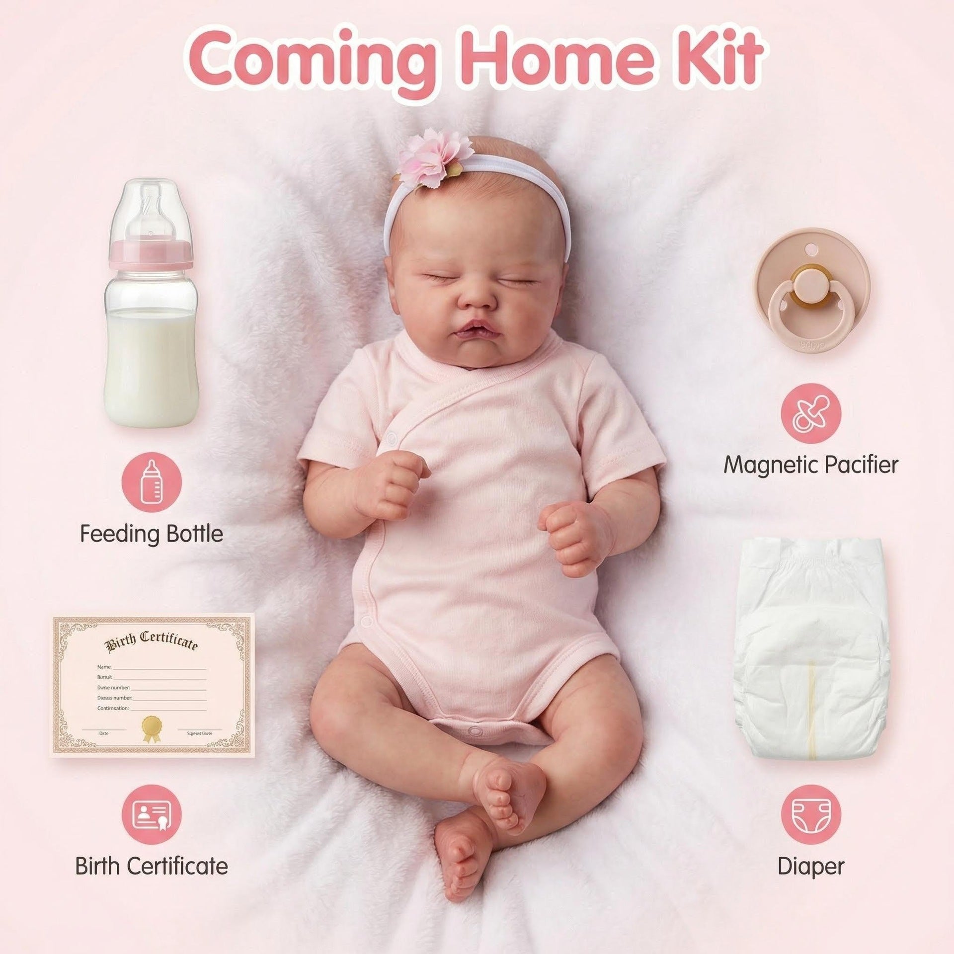 Realistic Sleeping Baby Doll 19 Inch with Cloth Body Floral Headband , Companion Toy Suitable For Nursery Photoshoot & All Occasion Holiday Gifting