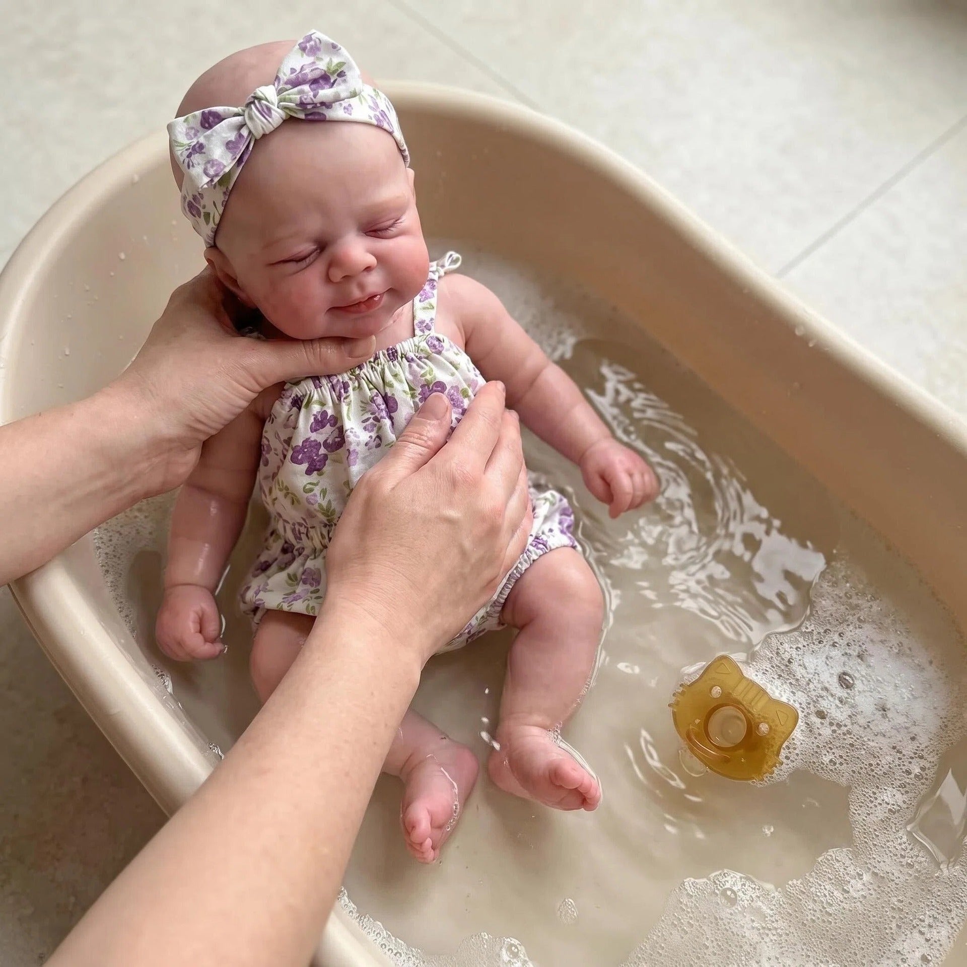 12 Inch with Full Silicone Sleeping Reborn Baby Doll, Purple Floral Outfit, Companion Toy For Birthday & Holiday Gift