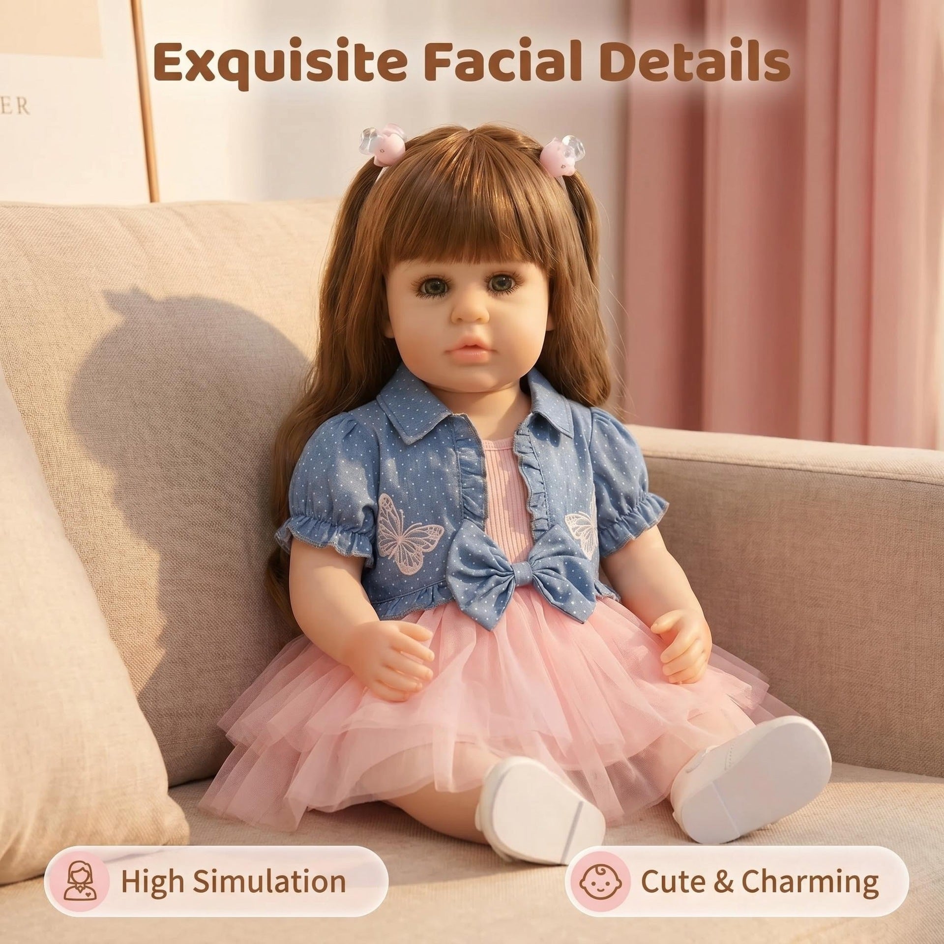 Lifelike 22 inch with Full Vinyl Body Standing Toddler Reborn Doll, Mesh Tutu Dress, Comfort Companion Toy For Festival Gifting