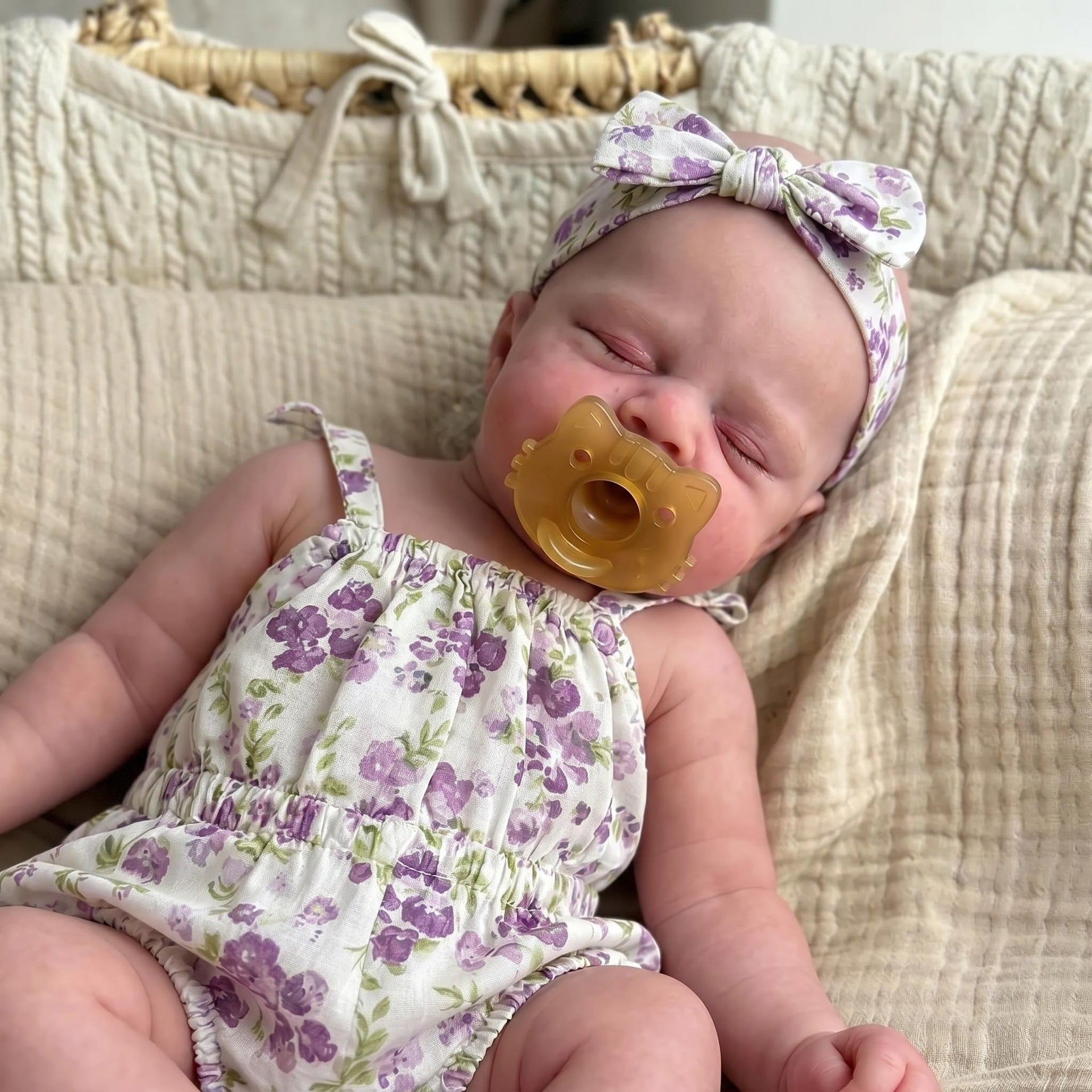 12 Inch with Full Silicone Sleeping Reborn Baby Doll, Purple Floral Outfit, Companion Toy For Birthday & Holiday Gift