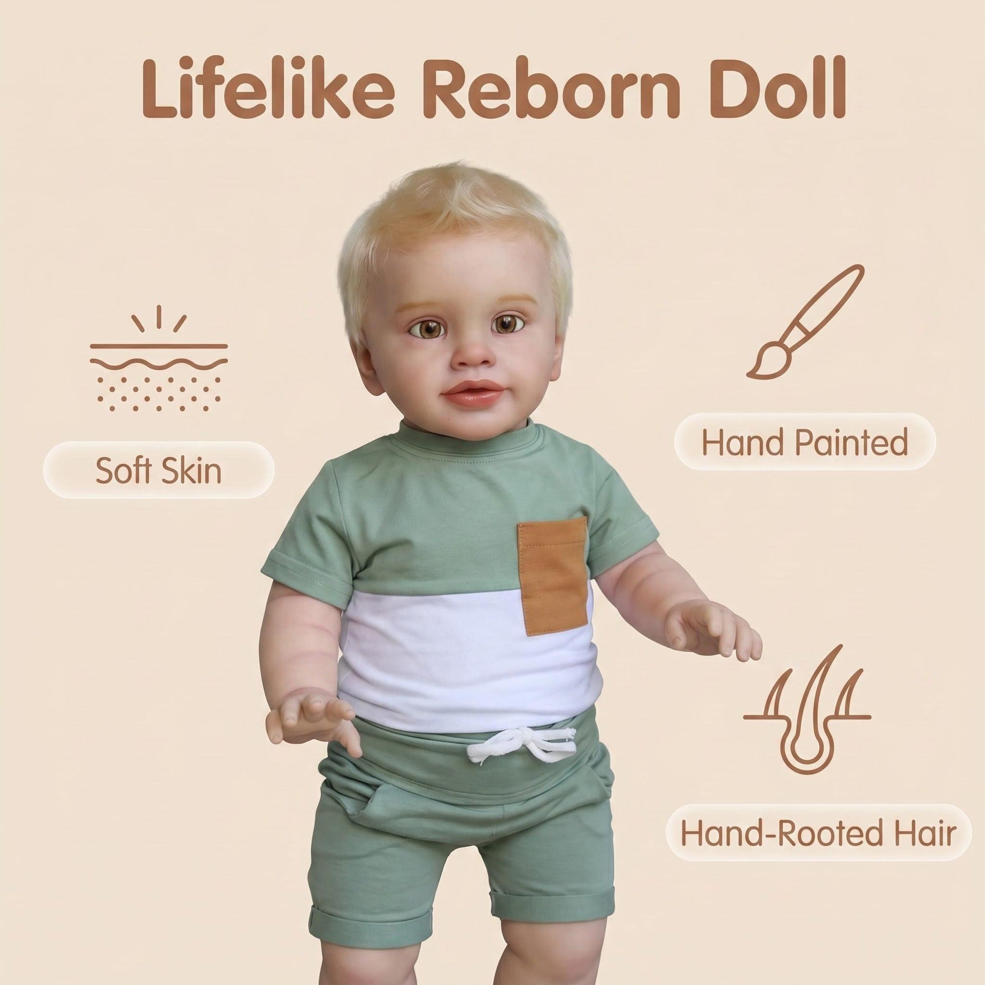 26Inch Handmade Lifelike Reborn Doll with cloth body Toddler Multiple Layers Painting 3D Skin Hand-Rooted Hair Visible Veins