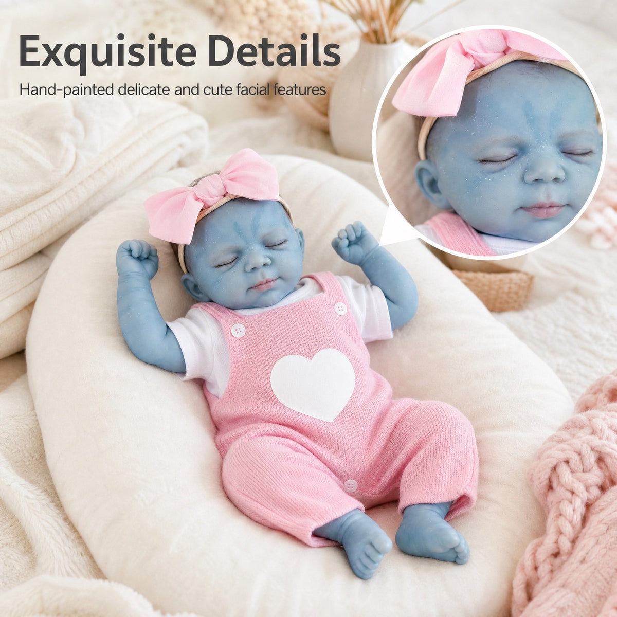 19 inch Lifelike Avatar Reborn Baby Doll Soft Cloth Body Painted Hair Handmade Gift