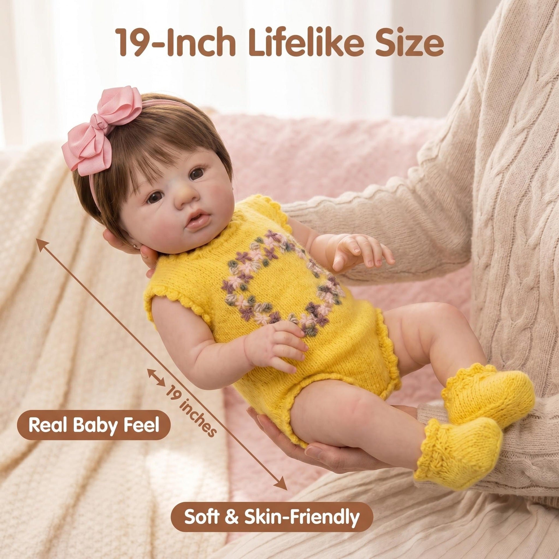 19 Inch with Full Vinyl Body Reborn Doll, Hand Knitted Romper Set, Comfort Companion, Holiday Surprise Gift For Collectors