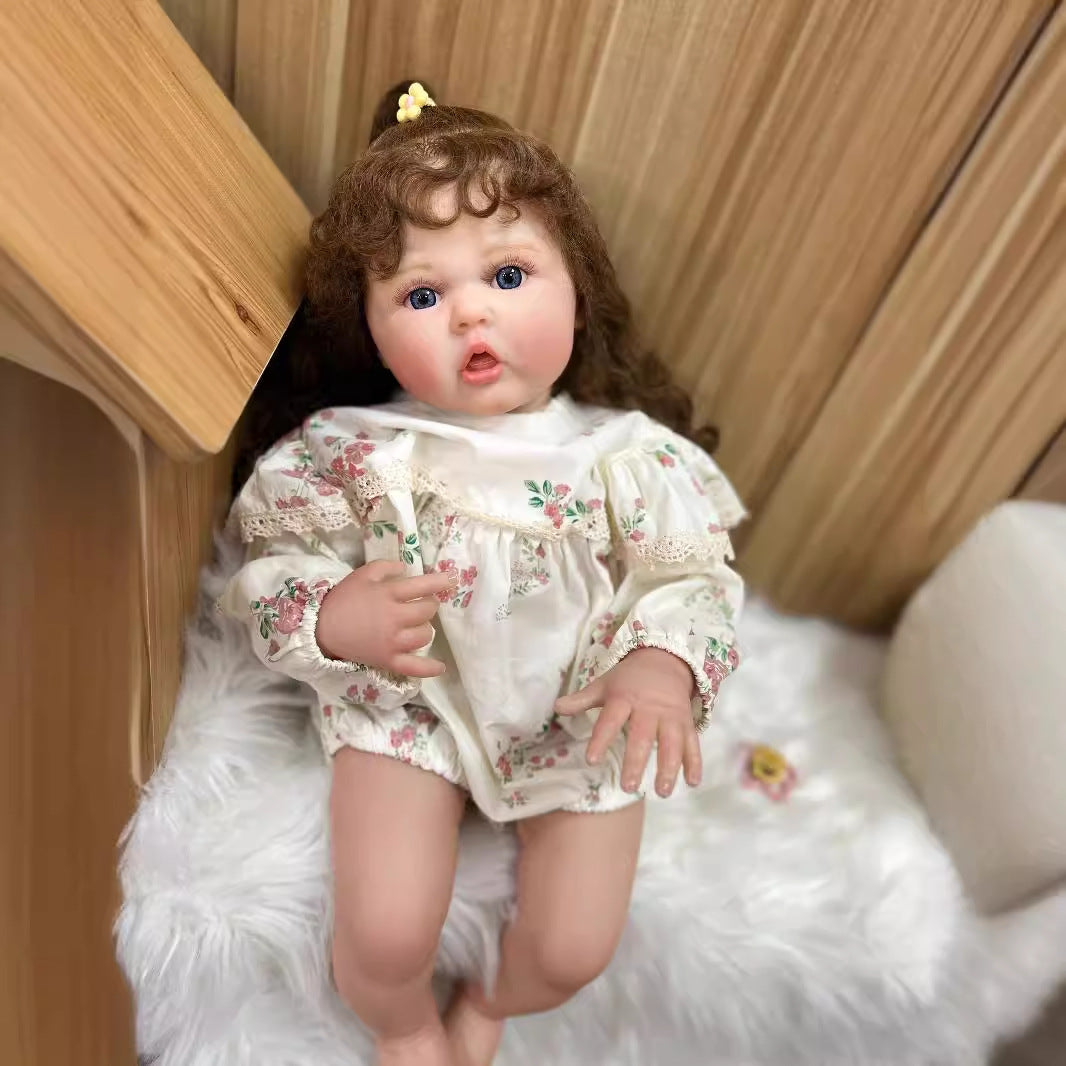 24inch with Cloth body Soft Vinyl limbs Touch Soft Long Curly Newborn Baby Dolls Toys for Girls Reborn Dolls