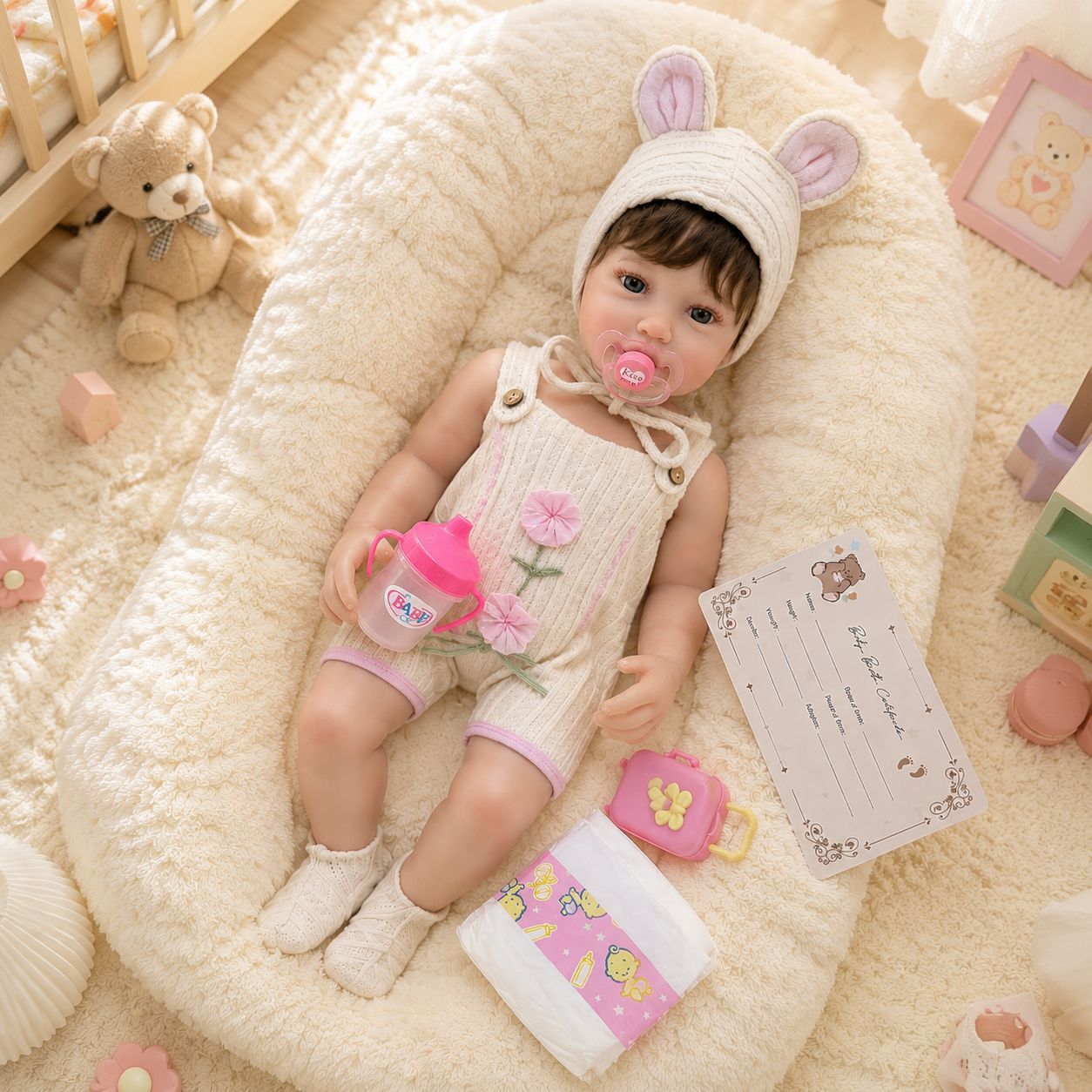 22 Inch Full‑Body Vinyl Doll, Lifelike Baby Design with Pacifier, Wonderful Gift for Birthdays and Holiday Celebrations