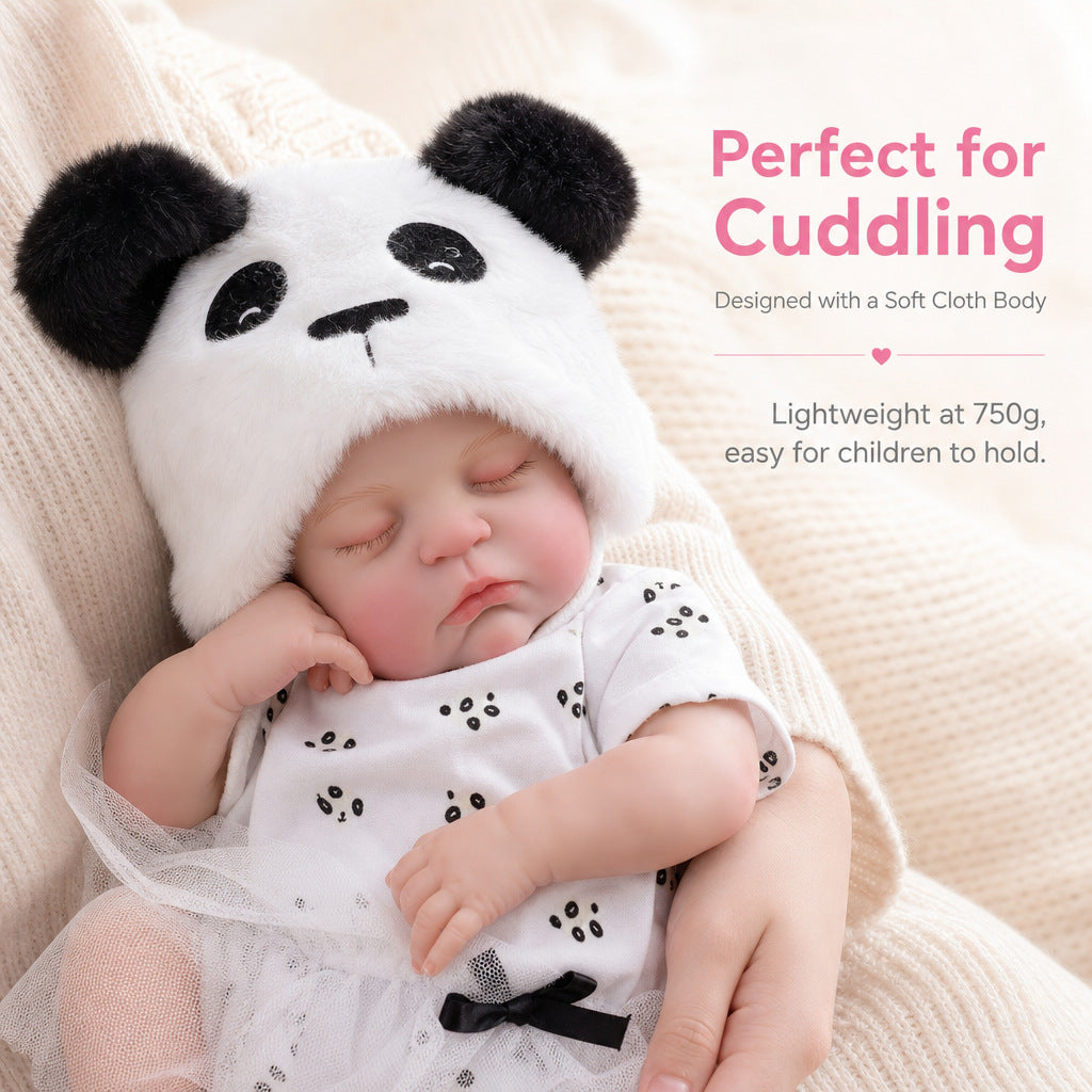 18 Inch with Cloth Body Sleeping Reborn Baby Doll, Cute Panda Outfit, Companion Gift for Birthday & Holiday Occasions