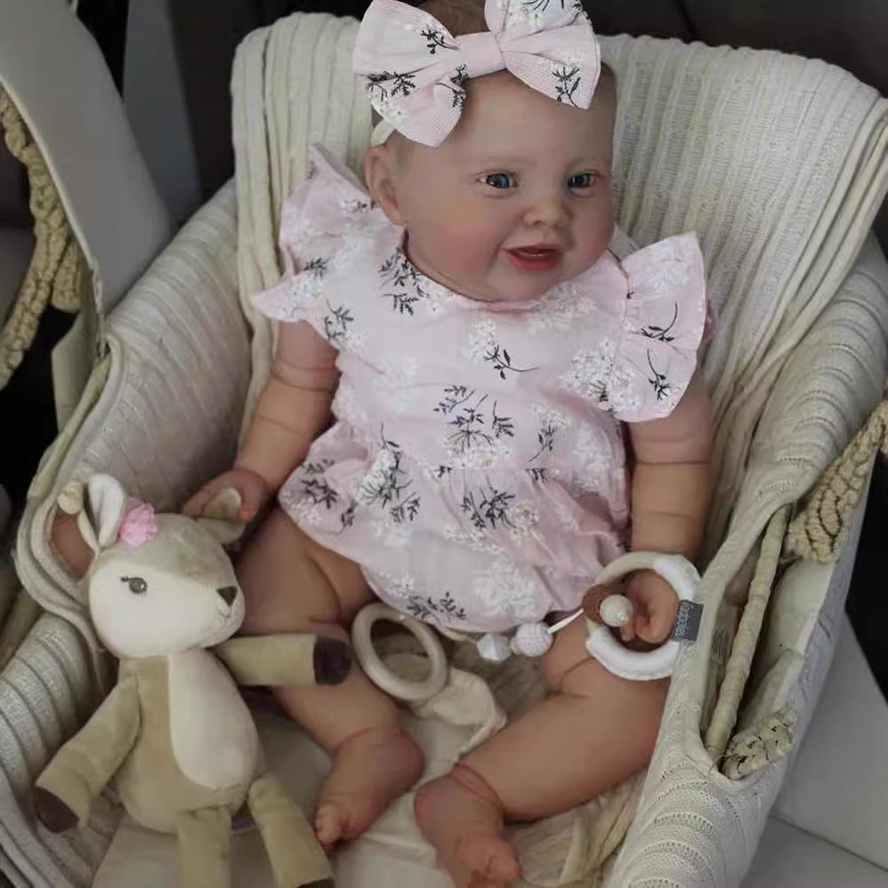 24inch Reborn Baby Doll with Cloth Body Girl Hand-Drawing Hair Handmade Doll for Gift