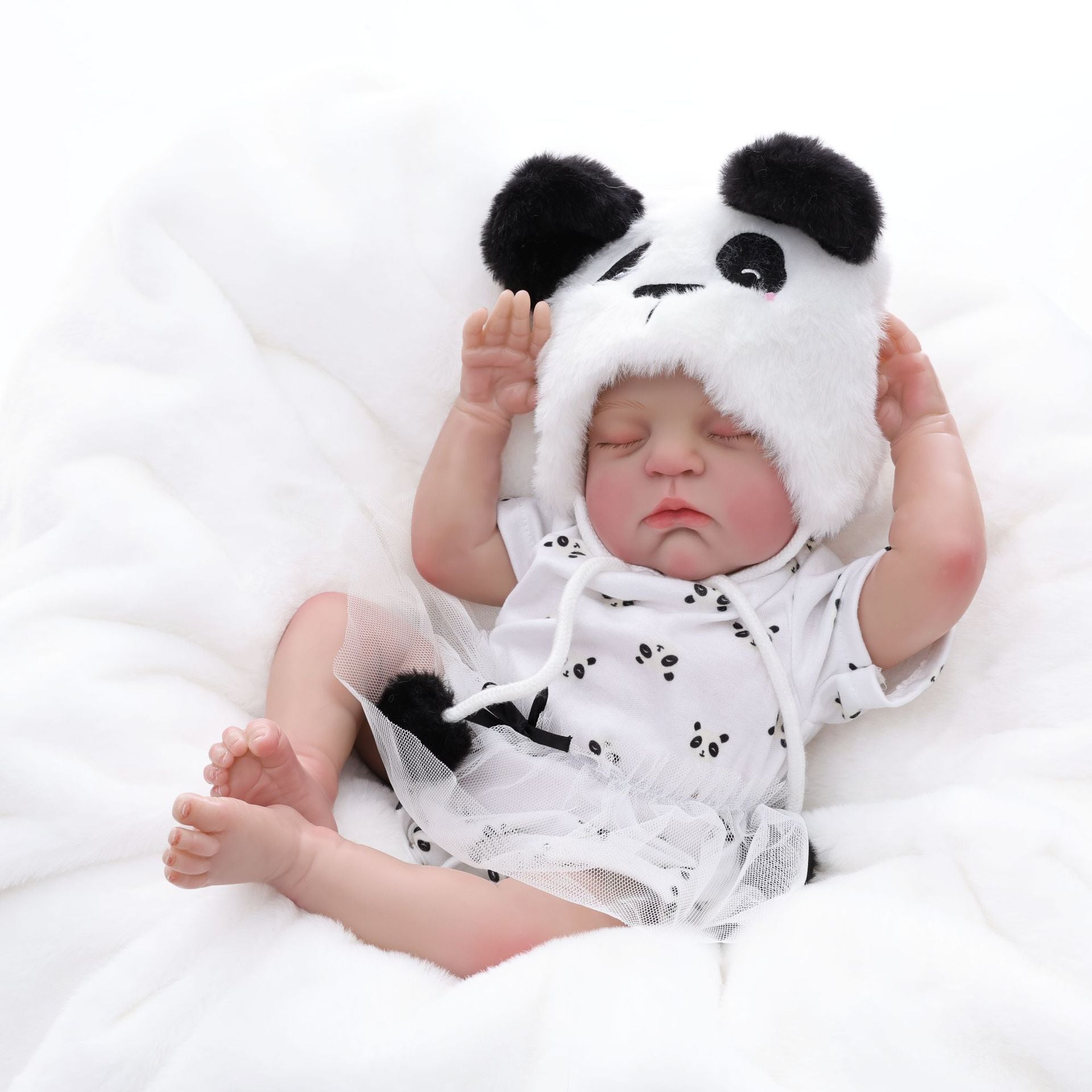 18 Inch with Cloth Body Sleeping Reborn Baby Doll, Bear Ear Onesie, Huggable Companion Gift for Birthday & Holiday