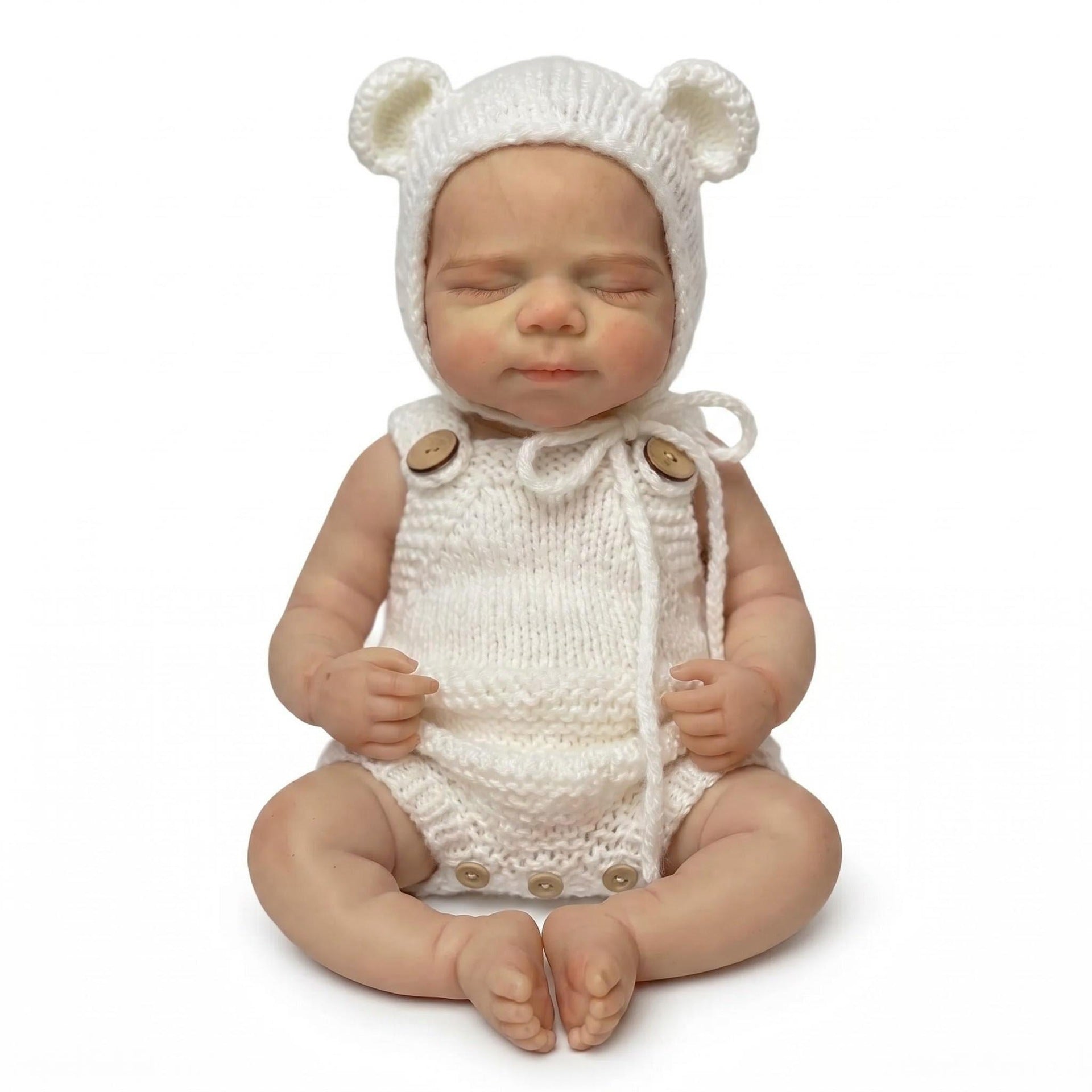 12-inch reborn doll full silicone body white sweater bear hat doll gift for children's holiday collection