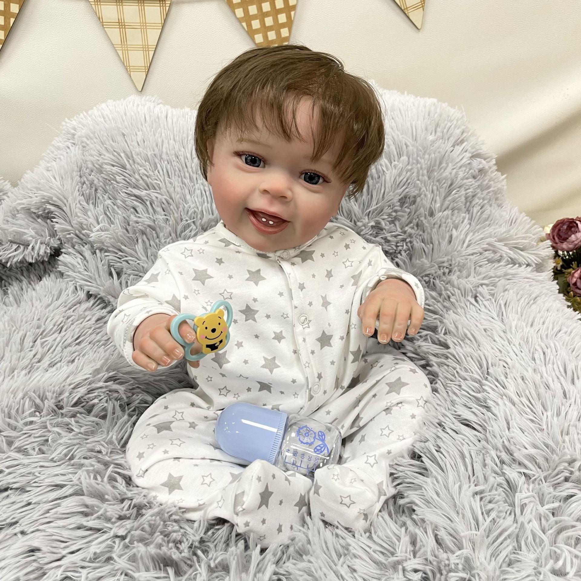 23Inches Lifelike Handmade Reborn Doll with Cloth Body Real 3D Skin Simulation Newborn Baby Doll Play Toy for Girls Children
