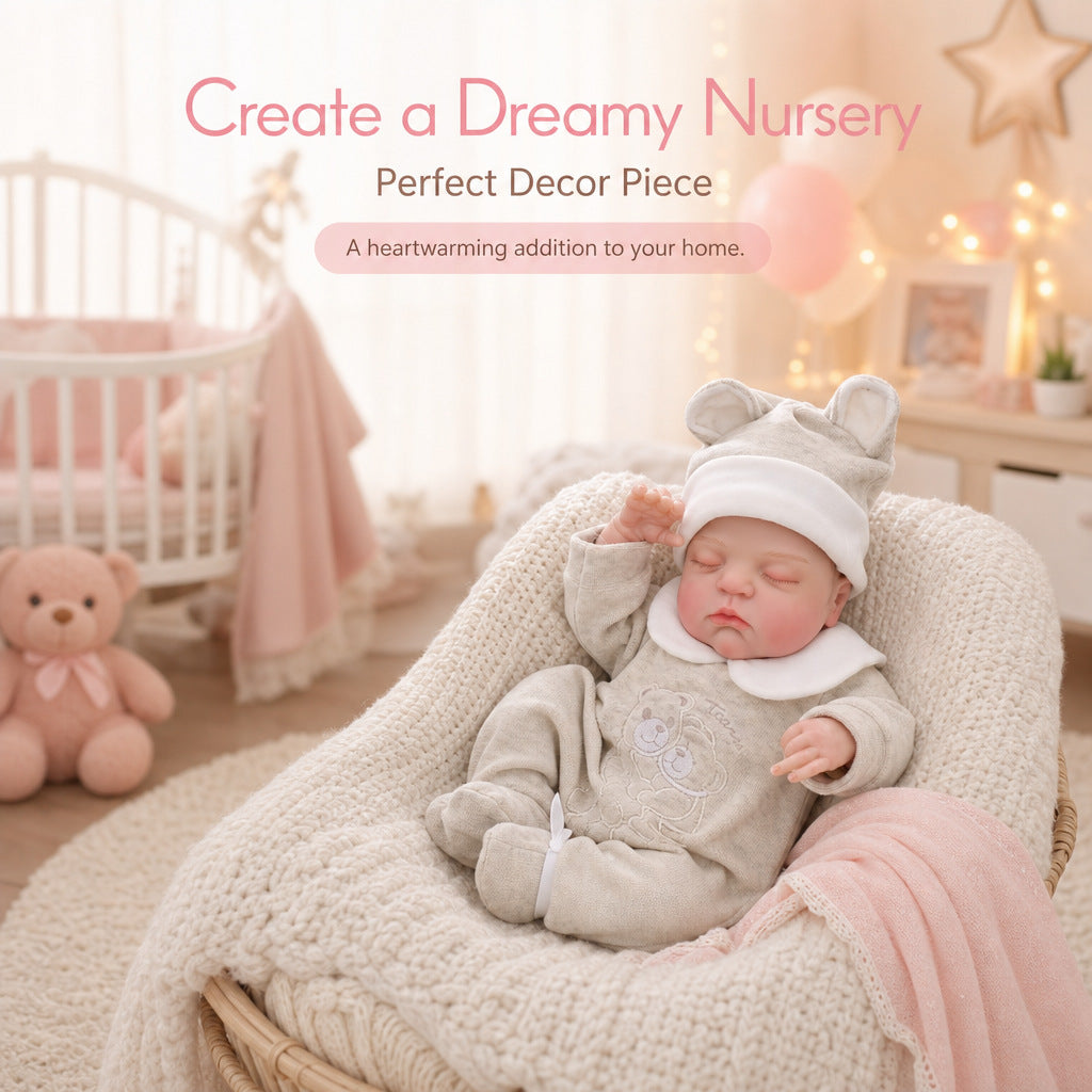 18 Inch with Cloth Body Sleeping Reborn Baby Doll, Bear Ear Onesie, Huggable Companion Gift for Birthday & Holiday