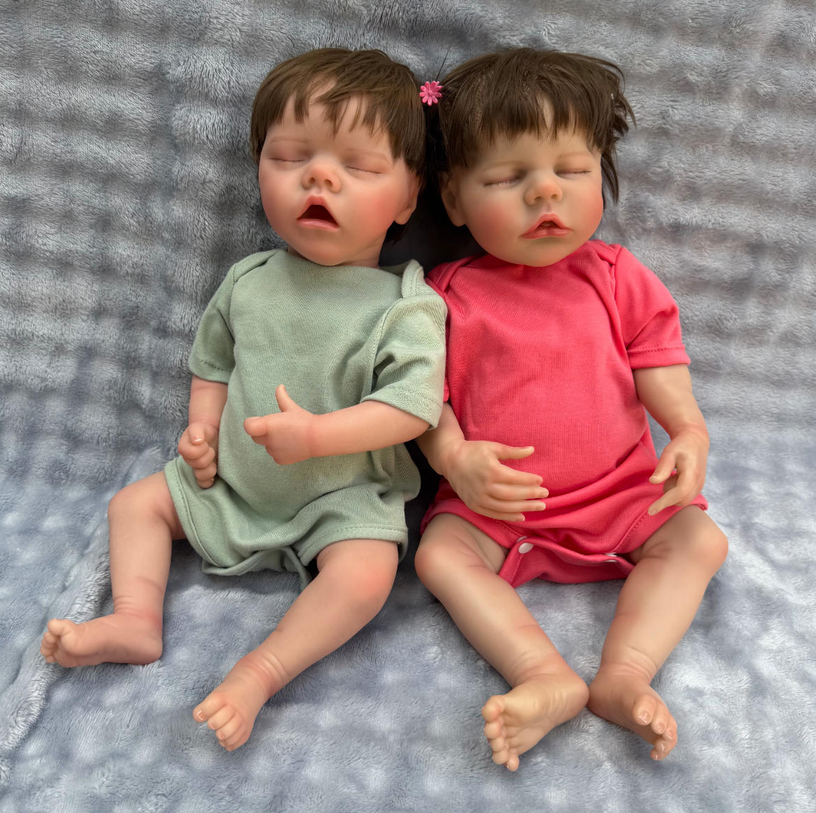 18-Inch 45cm Reborn Twin Dolls - Full Body Vinyl Waterproof Sleeping Baby Set