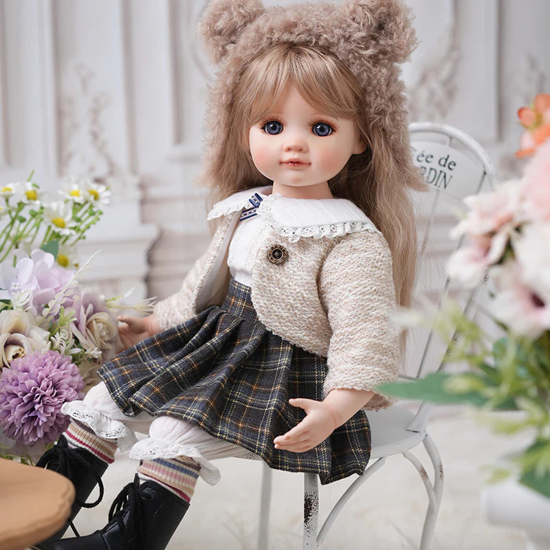 16‑Inch/40cm Porcelain Fabric Country‑Style Dress-up Doll Collectible with Fully Hand‑Painted Face‑Up