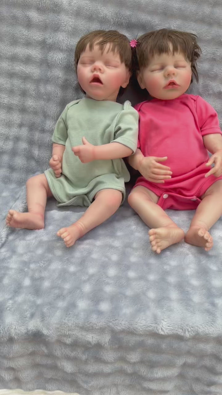 18-Inch 45cm Reborn Twin Dolls - Full Body Vinyl Waterproof Sleeping Baby Set