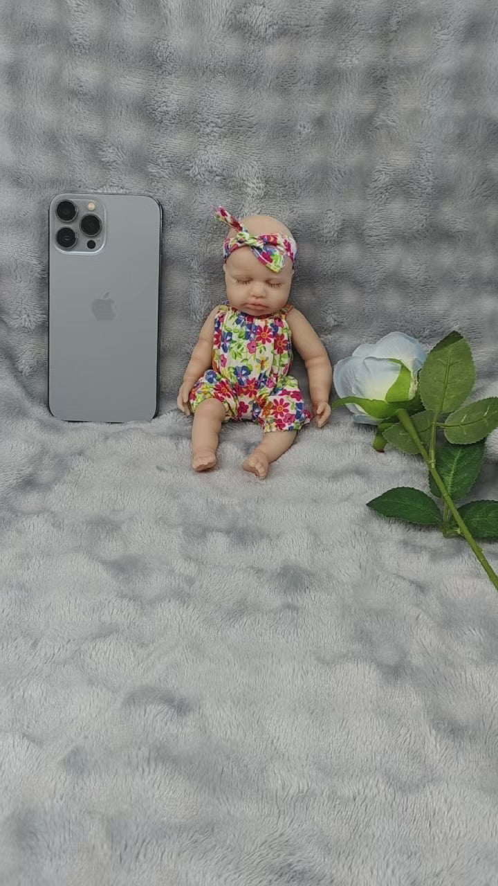 8 Inch with Full Silicone Sleeping Reborn Baby Doll, Floral Jumpsuit With Pacifier, Mini Companion Gift For Birthday & Holiday
