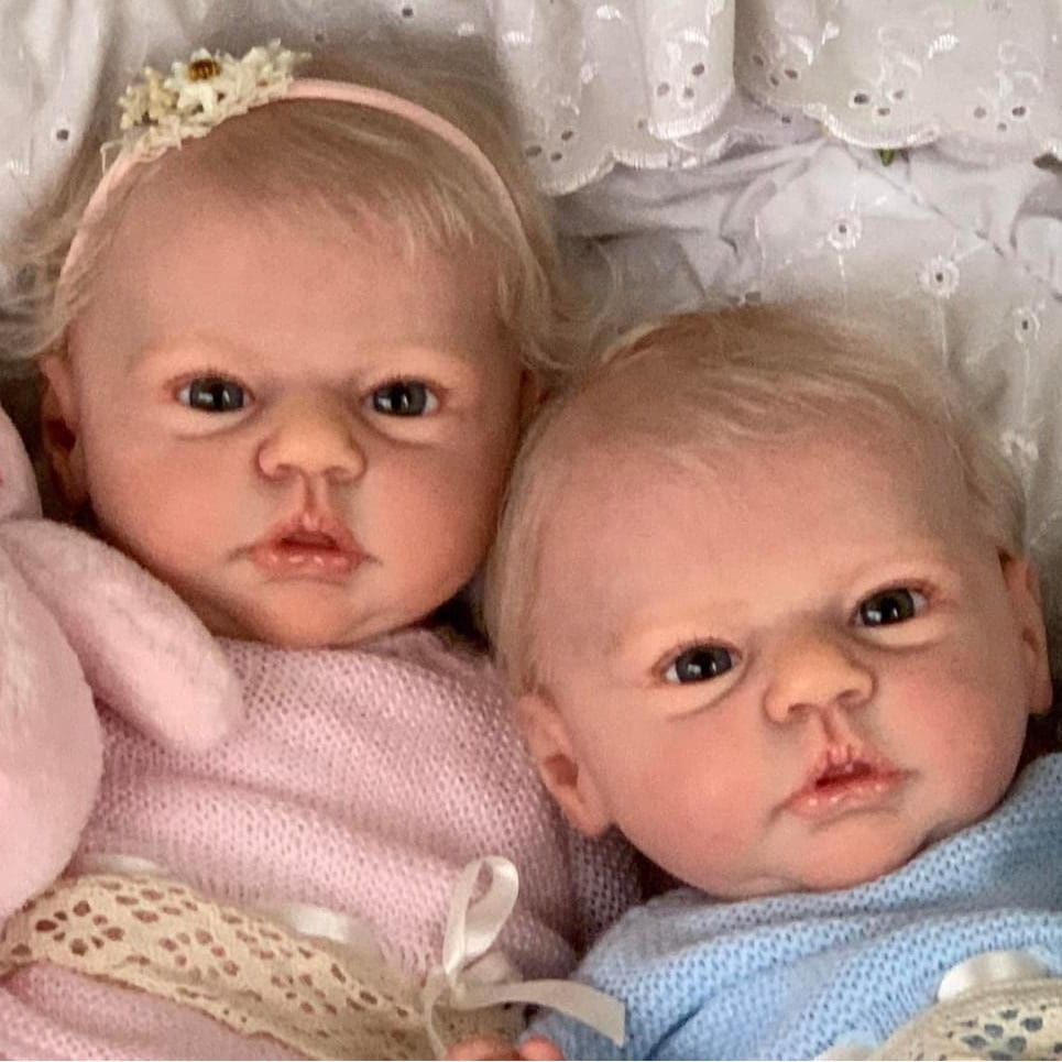 18-Inch/45cm Reborn Twin Dolls Set - Realistic Weighted Cloth Body Boy & Girl Siblings