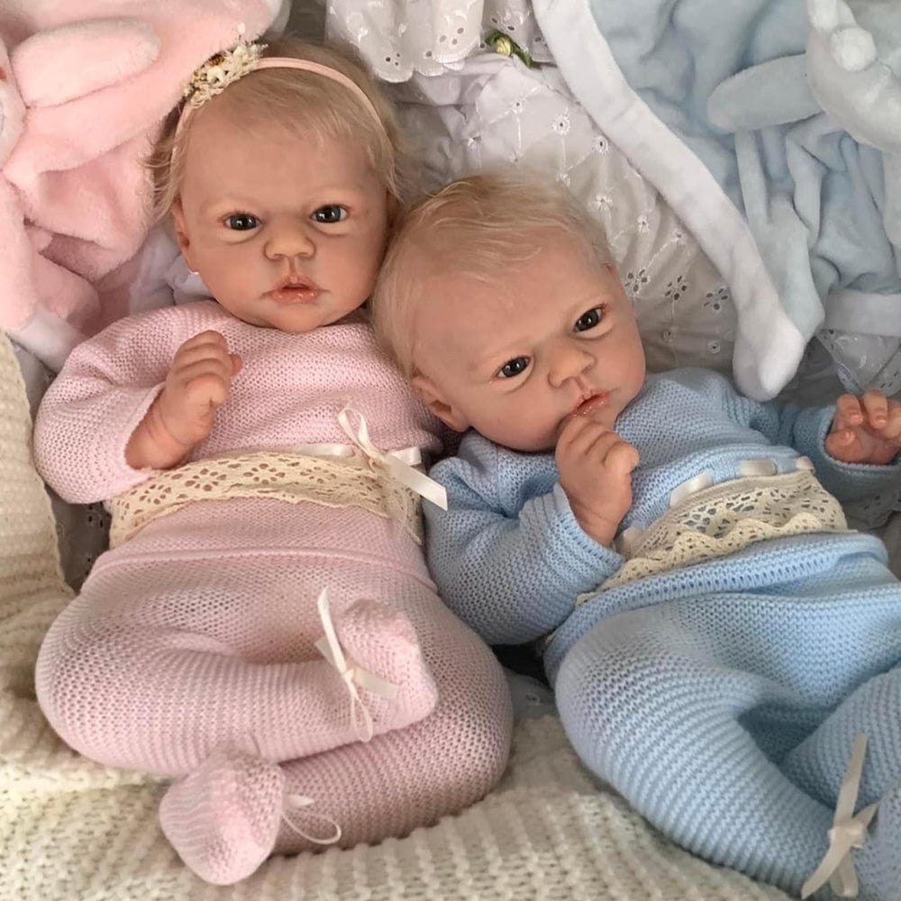 18-Inch/45cm Reborn Twin Dolls Set - Realistic Weighted Cloth Body Boy & Girl Siblings