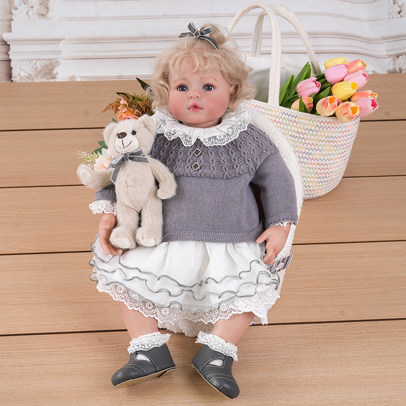 Lifelike Reborn Baby Doll with Soft Cloth Body and A Bear Toy 26 Inches/65cm