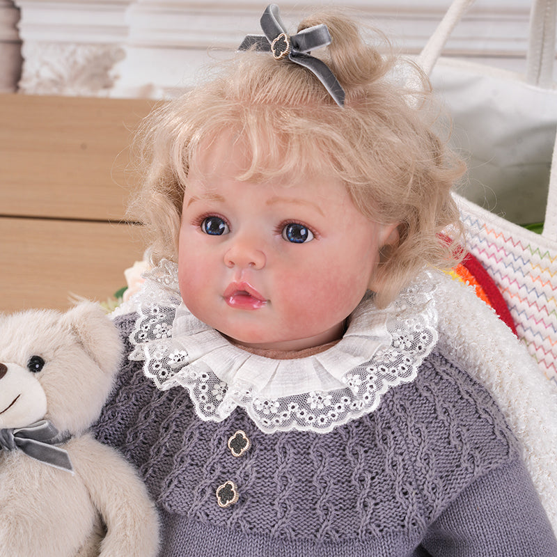 Lifelike Reborn Baby Doll with Soft Cloth Body and A Bear Toy 26 Inches/65cm