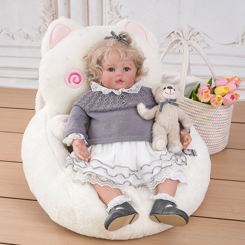 Lifelike Reborn Baby Doll with Soft Cloth Body and A Bear Toy 26 Inches/65cm