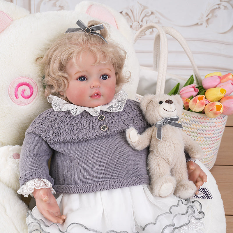 Lifelike Reborn Baby Doll with Soft Cloth Body and A Bear Toy 26 Inches/65cm