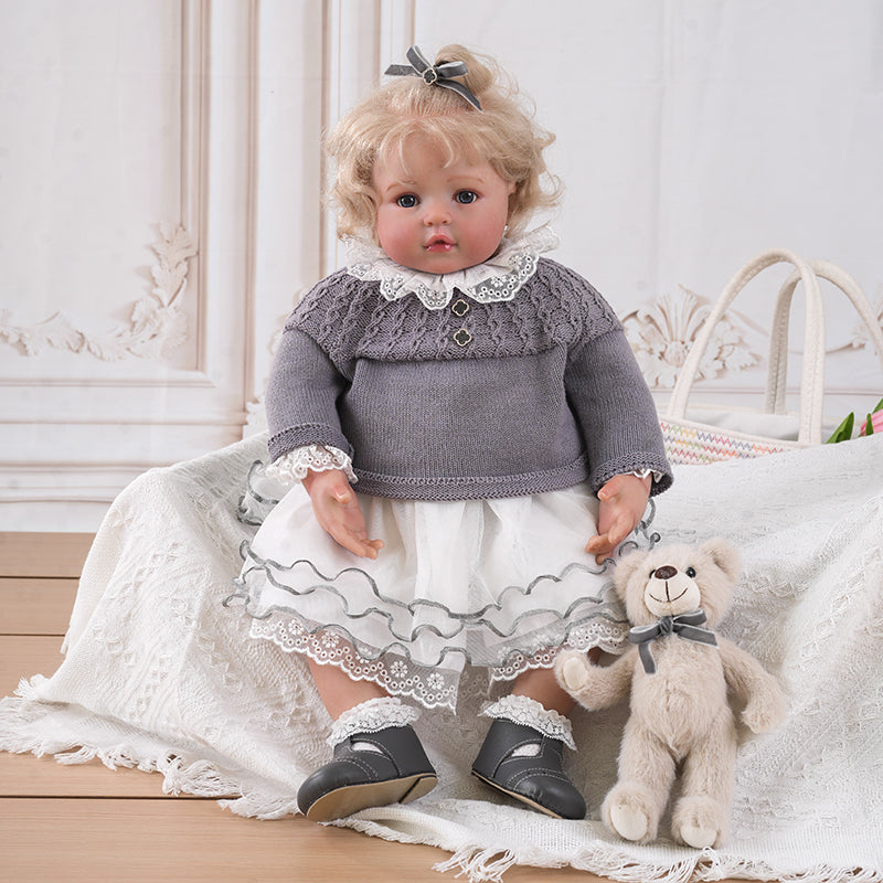 Lifelike Reborn Baby Doll with Soft Cloth Body and A Bear Toy 26 Inches/65cm