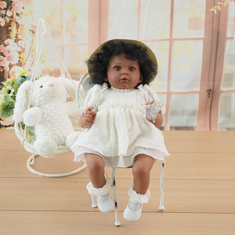 Reborn Baby Doll African American Curly-Haired 22-inch/55cm Lifelike Baby Dolls Kids Gift