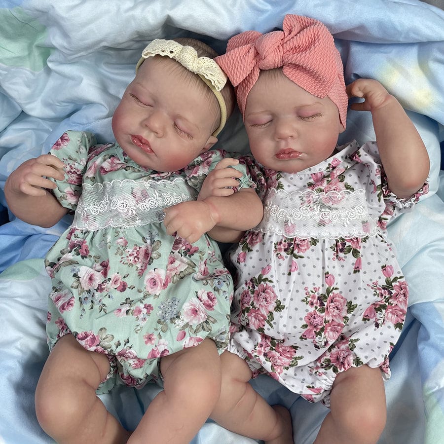 20-Inch/50cm Sleeping Reborn Twin Girls Set - Realistic Full Body Vinyl Bathable Sibling Sisters