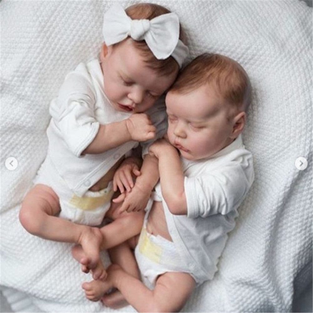 18-Inch/45cm Sleeping Reborn Twin Set - Full Body Vinyl Boy & Girl Bathable Sibling Duo